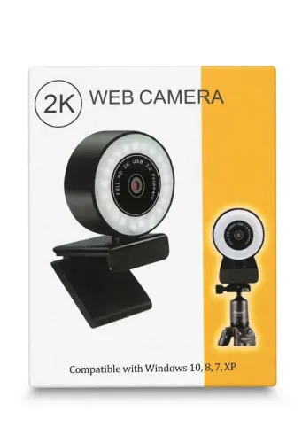 Webcam 2K com anel de luz (ring light) embutido