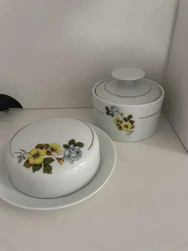 conjunto porcelana florida açucareira e mantegueira cozinha antiquario usada