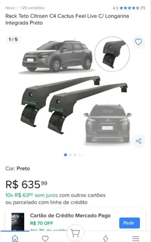 Barra de teto para Citroen C4 Cactus 