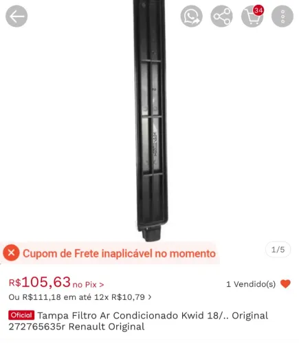 Tampa Do Filtro De Cabine Ar Condicionado Renault Kwid 2019