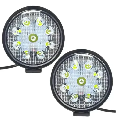 Kit 2 Mini Farol Milha 27w Redondo 9 Leds 12v 24v Universal