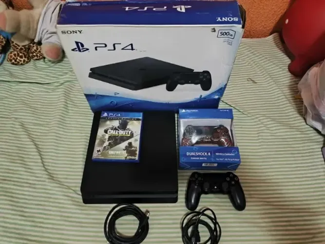 Ps4 Slim 500gb + 2 Controles + Jogos De Brinde !! (Usado)