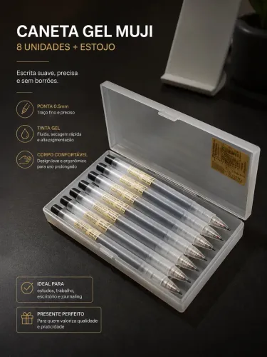 Kit Estojo policarbonato + 8 canetas Muji gel retrátil