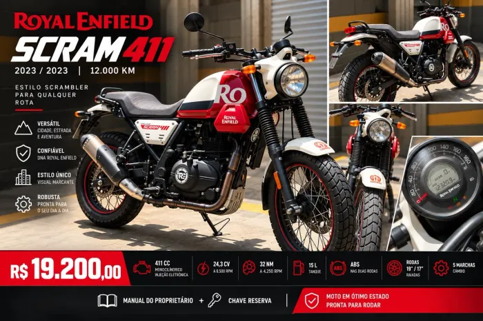 Royal Enfield Scram 411 2023 | 12.000 km | Manual + Chave Reserva