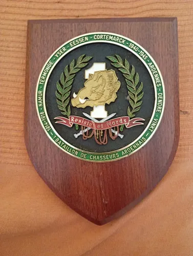 Brasão da parede dos 1° Batalhao dos Chasseurs Ardennais do Exército da Bélgica.