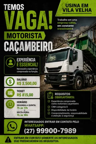 VAGA: MOTORISTA CAÇAMBEIRO (Vila Velha)