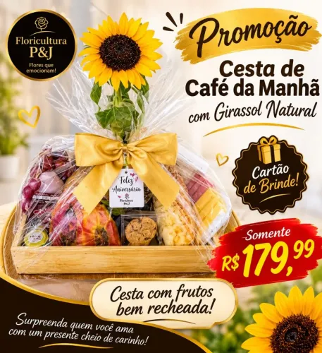 Cesta de Café da Manhã com Girassol Natural