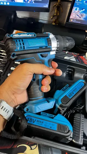 Parafusadeira Furadeira 48V Sem Fio 2 Baterias + Kit Completo