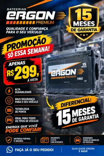 Bateria automotiva Ergon Premium 60Ah - 15 Meses de Garantia | R$ 299 à Vista