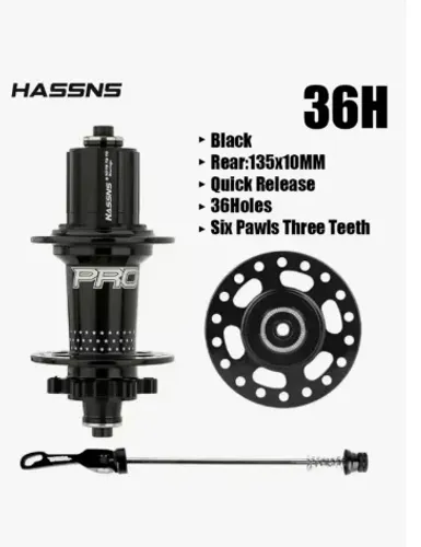 Cubo traseiro Hassns Pro 7 Aluminio Vedado 36 Furos Mtb 13.5cm Disco preto 36 furos