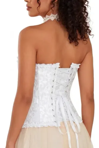 Corset Overbust Espartilho Branco Bordado