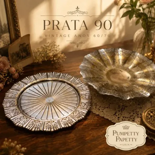 Fruteira + Bandeja Vintage Prateada Antiga Década 60/70