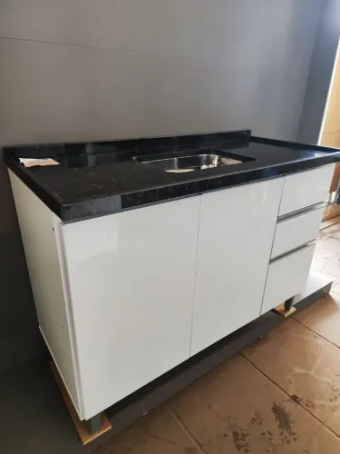 Balcão Cozinha MDP Com Pia de Mármore e Cuba Inox Novo