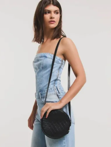 Bolsa Redonda de Ombro com Estampa Geométrica Satinato (Renner)