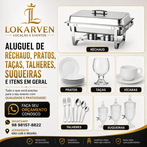 ALUGAMOS PRATOS, TAÇAS, TALHERES,RÉCHAUD