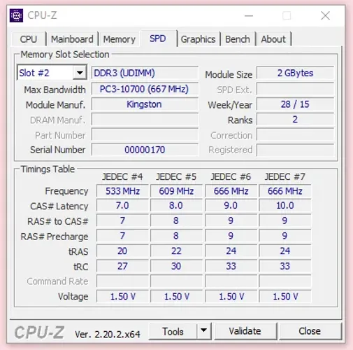 Memória RAM Kingston DDR3 2GB
