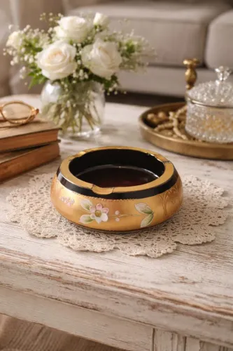 Cinzeiro Cristal Veneziano Floral Ouro Vintage Raridade
