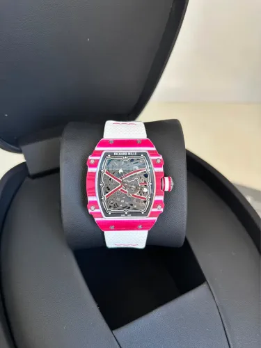 Relógio Richard Mille Premium Skeleton Bateria Rosa Caixa Fininha