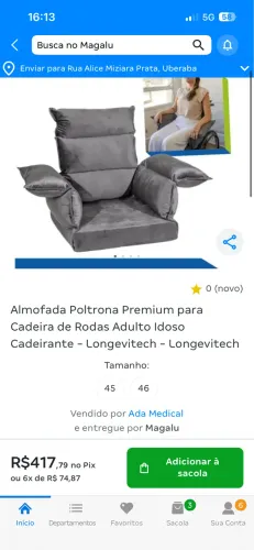 Cadeira de rodas com almofada