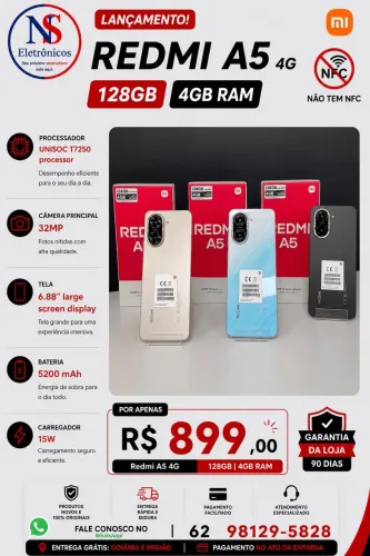 Celular Xiaomi Redmi A5 128/04-Preto Azul Verde Dourado Novo