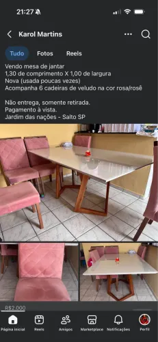 Mesa de jantar 6 cadeiras rosé laqueada