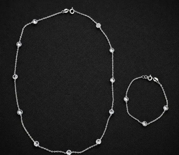 Conjunto Corrente + Pulseira Feminina Prata 925