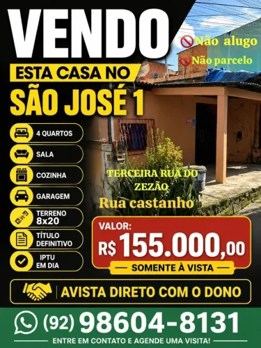 Vendo esta casa no São José 1 terceira rua passando o Zezão Perto da feira do 2