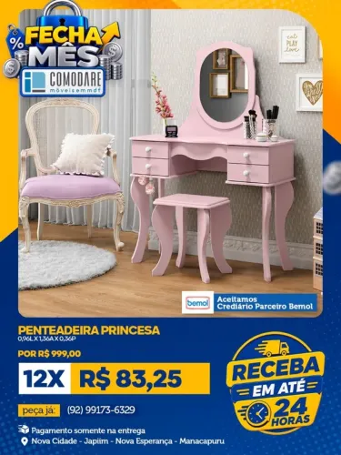 Penteadeira Princesa com Espelho R$ 999