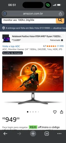 Monitor Gamer Novo de 180Hz