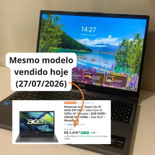 Notebook Acer Aspire Go 15 (Core i3, 8GB RAM, 256GB SSD) - Apenas 10 meses de uso!