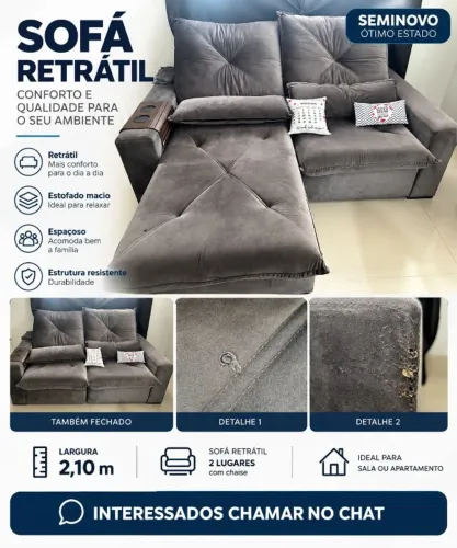 SOFÁ RETRÁTIL 2,10 M