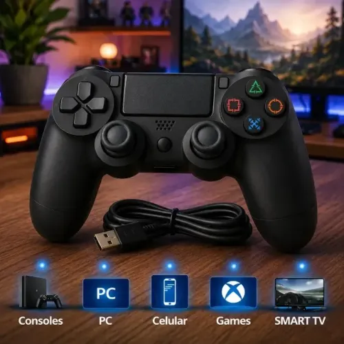 Controle Doubleshock para Ps4 Sem Fio Joystick Pc Vibração Preto