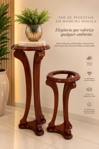 pedestais clássicos de madeira maciça