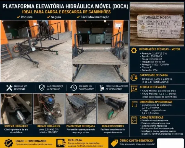 PLATAFORMA ELEVATÓRIA HIDRÁULICA MÓVEL PARA DOCA
