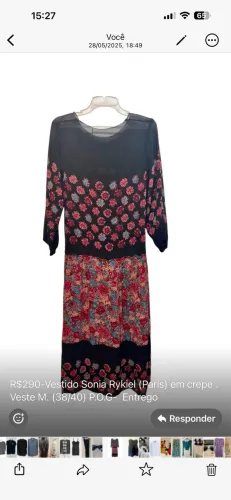 Vestido Sonia Rykiel (Paris) em crepe. Veste M. (38/40)
