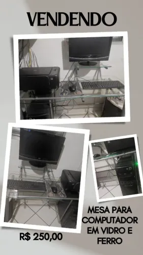 MESA PARA COMPUTADOR DE FERRO E VIDRO