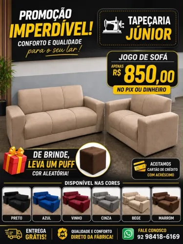 Jogo de sófa novos 850,00. Entrega grátis.