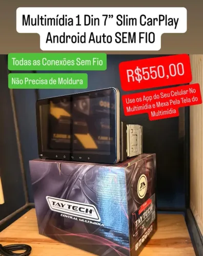 Multimidia 1 Din 7 Polegadas Slim Carplay Android Auto Usb Espelhamento Bluetooth Aceita C