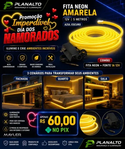 Fita neon 12v Flexivel ROLO 5 metros + Fonte 1A ELETRONICA (Completo)