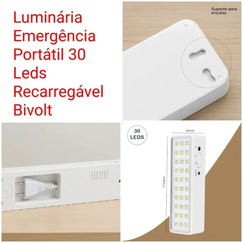 Luminária Emergência Portátil 30 Leds Recarregável Bivolt