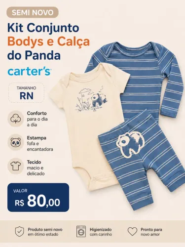 Kit Conjunto Bodys e Calça do Panda Carters