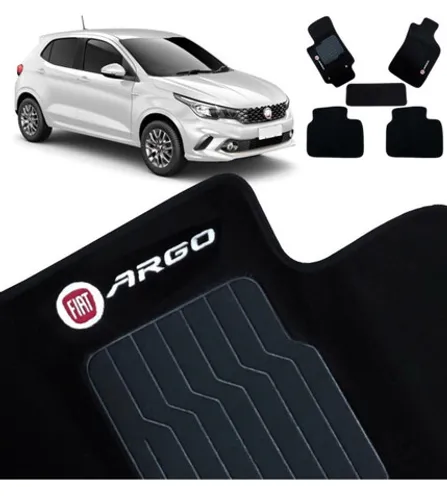 Tapete Carpete Fiat Argo 2016 2017 2018 2019 5 Peças Preto Bordado Com Logomarca