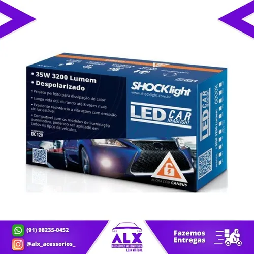 Par de Lâmpada Automotiva Shocklight Led H1 H3 H4 H7 H8 H11 H16 H27 HB3 HB4