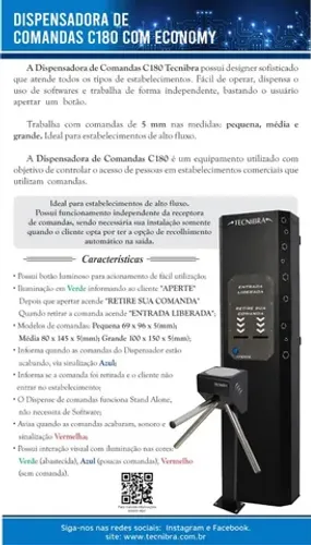 Relógio de Ponto Catraca Eletrônica Comanda 