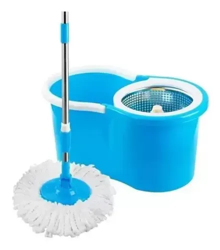 balde - azul com esfregao mop 16l aço inox ck01 23cmx25cmx44cm cor - azul