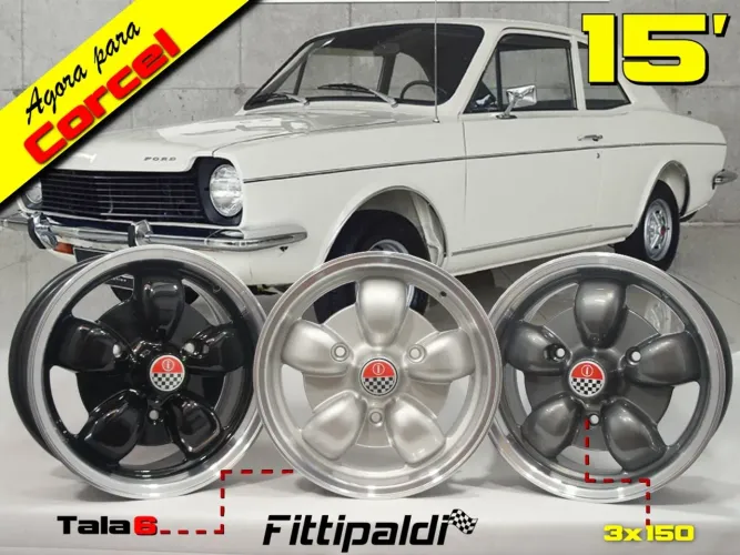 Roda aro 15 Ford Corcel Fittipaldi 3x150 jogo Black Retro