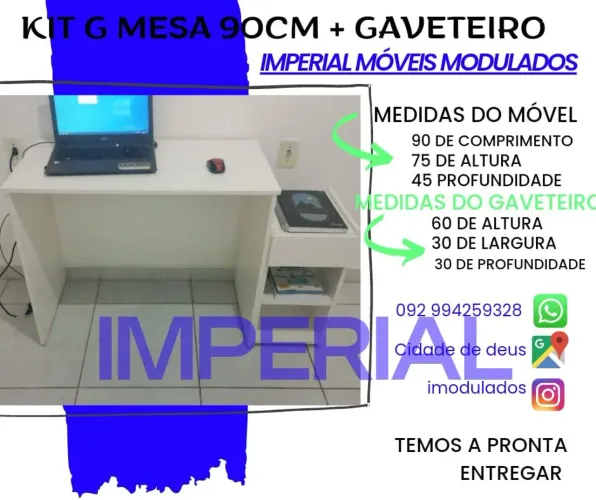 Kit Mesa 90cm + Gaveteiro - Pronta Entrega!
