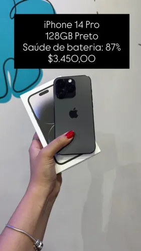 iPhone 14 / Preto / 128GB / Saúde de bateria: 87% / com garantia / Loja física / $3.450,00
