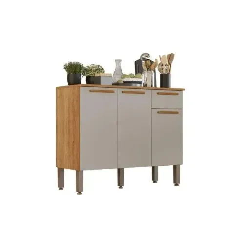 Balcão De Cozinha Madri 3Pts 1Gv Salleto Cinamomo/ Off White - Entrega Rápida! 