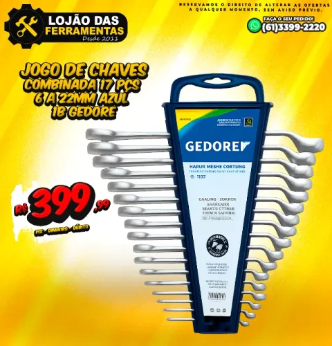 Jogo de Chaves Combinada 17 Pçs 6 a 22mm Azul 1b Gedore